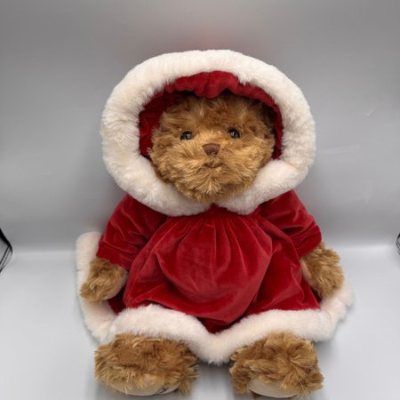 Miś Bukowski Fanny X-mas 40 cm w czerwonej sukience z białym futerkiem i ozdobną kokardą.